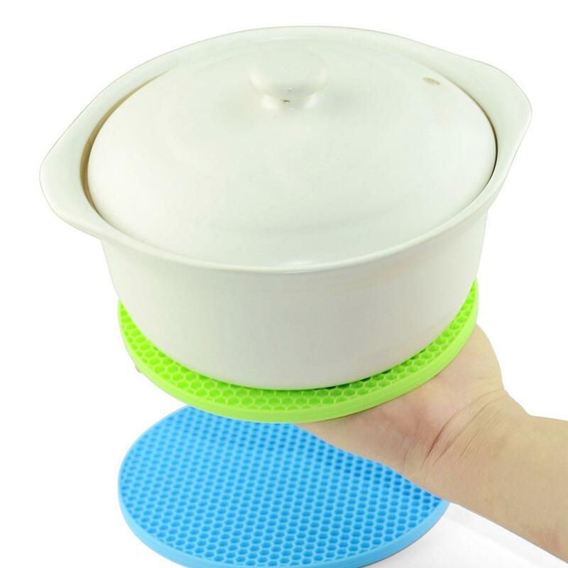 Honeycomb Design Silicone Heat Insulation Mat, Anti-Slip Espessado, Circular, Acessórios de cozinha, Blanking Pad