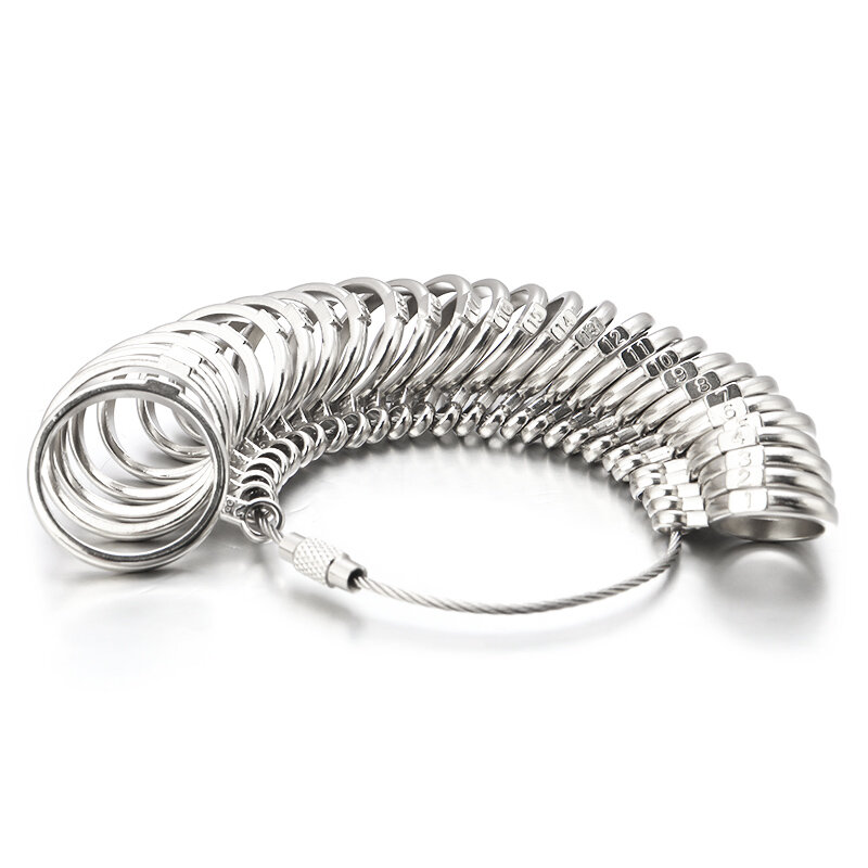 Calibrador de anillos de Metal de aluminio, herramienta de joyería de tamaño estadounidense, 1 Juego, US/EU/JP/KR/UK