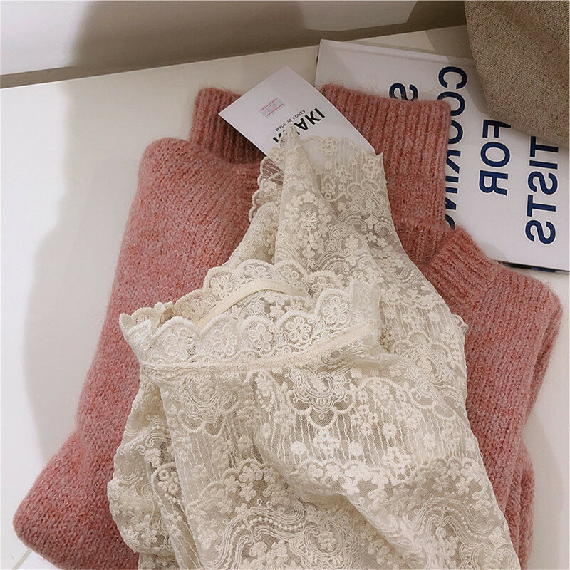Осень-зима, большие размеры, женские кружевные рубашки с длинным рукавом и вышивкой, сетчатая блуза, женские топы с круглым вырезом, пуловеры, 1070