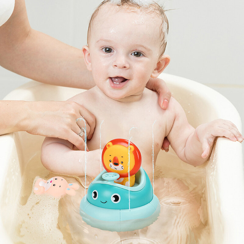Taza giratoria eléctrica para baño de bebé, combinación de conejo y León, rompecabezas de baño con rociador de agua, juguetes de agua para niños, regalos