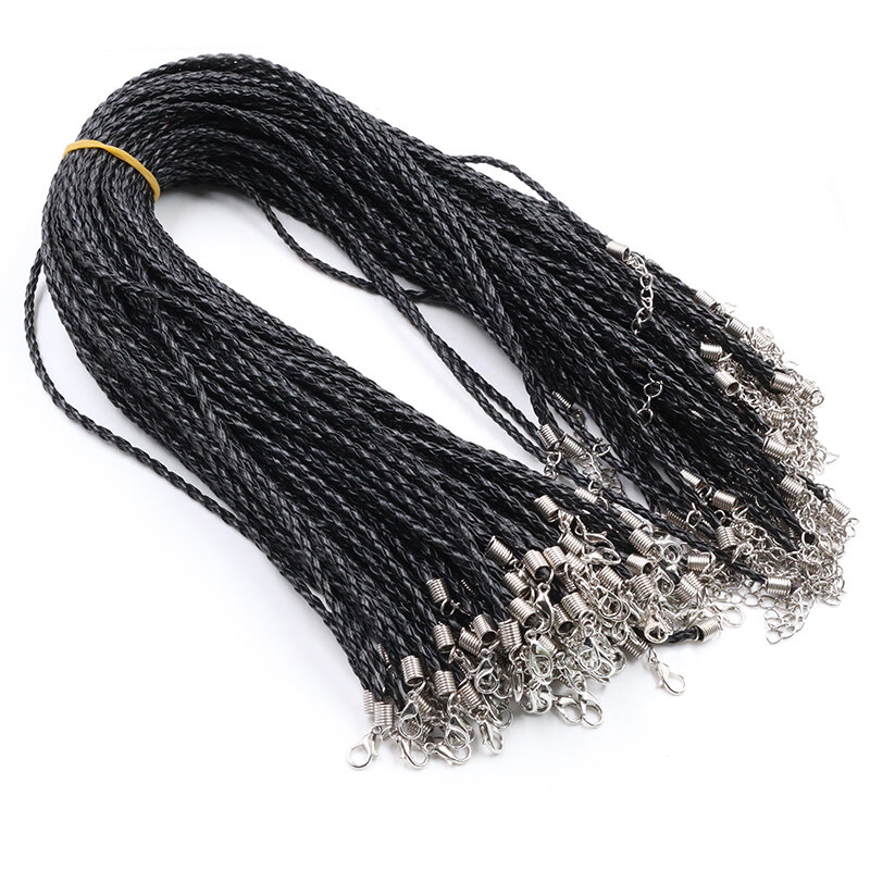 10 unids/lote 3mm hecho a mano de cuero trenzado ajustable collares de cuerda y amuletos colgantes resultados langosta cierre cuerda cordón