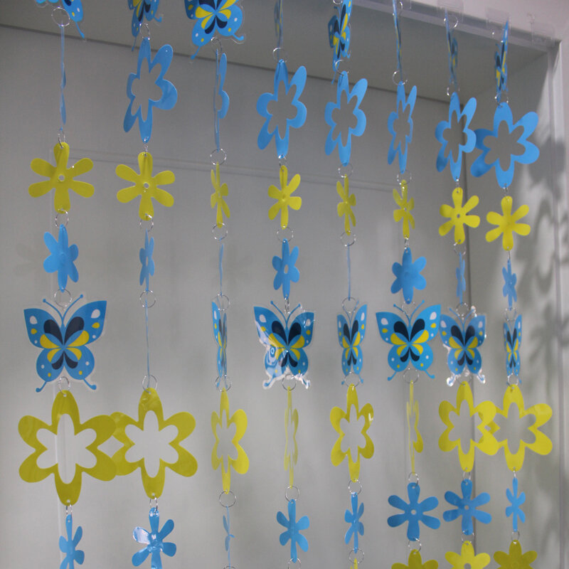 PVC Cartoon porta cortina com lantejoulas, decoração de quarto infantil, borboleta azul, partição colorida