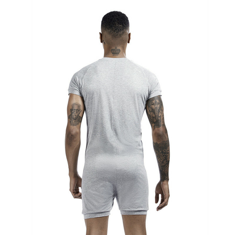 Men's Siamese Pajamas Onesies Home Clothes Super-elastic Comfortable Snap Button Jumpsuit Men Sleepwear Solid Color T-Shirts