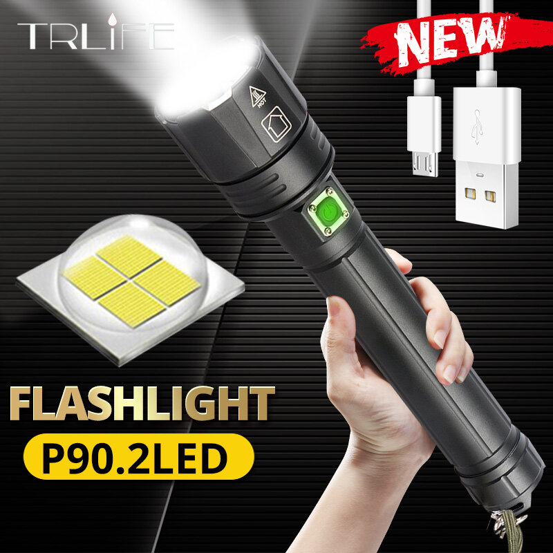 Lampe de poche XLamp XHP90.2 Ultra lumineuse à lumière LED 18650, Rechargeable par USB, lumière tactique 26650, Zoom, torche de Camp, nouvelle collection