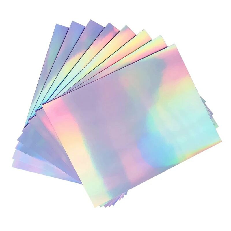 Papel adhesivo de vinilo imprimible holográfico A4, papel adhesivo de vinilo arcoíris, papel adhesivo impermeable para impresora de inyección de tinta y láser