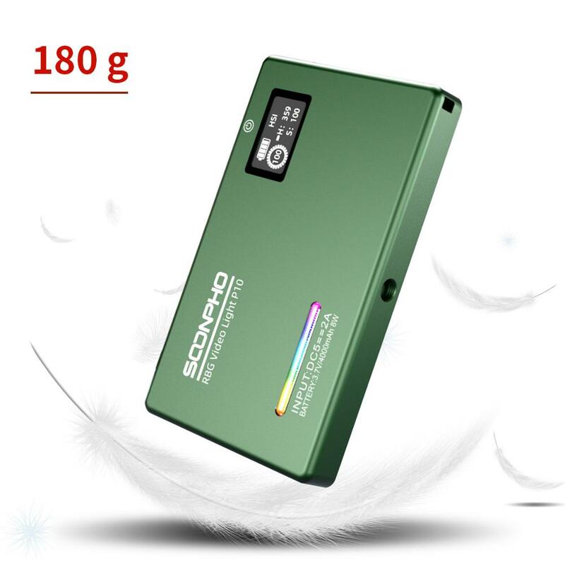 Soonpho-P10 8W RGB 2500K-8500K 미니 비디오 LED 라이트 필 라이트, 전화 카메라 슈팅 스튜디오 용 배터리 내장