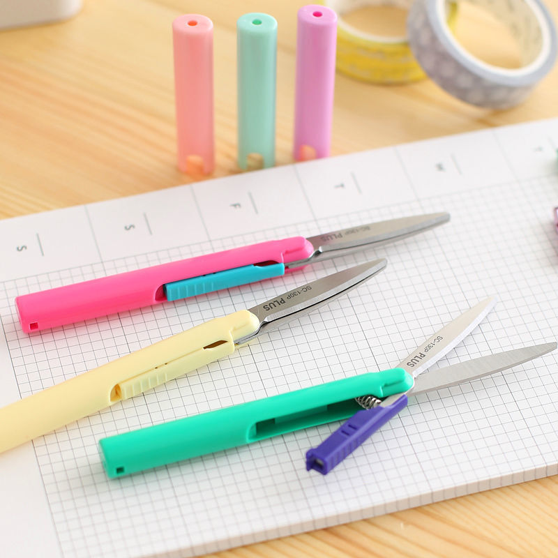 Tijeras portátiles de papelería japonesa en forma de bolígrafo, cuchillo de corte de papel, tijeras pequeñas de bolsillo, mini tijeras plegables kawaii, lindas