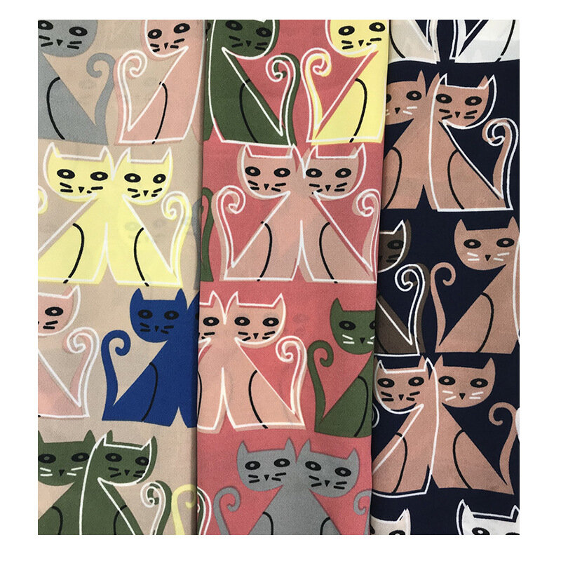 Tissu imprimé chat Tissu en mousseline de soie perle bricolage couture artisanat matériel Polyester Tissu robe en mousseline de soie gaze mode vêtements Tissu