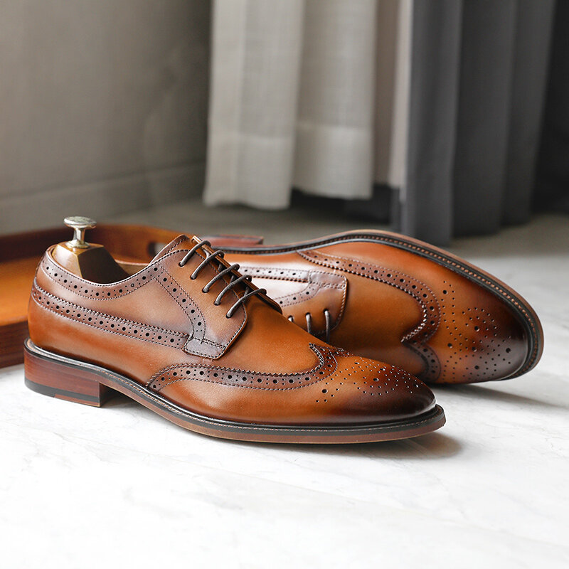 DESAI-zapatos de cuero genuino hechos a mano para hombre, calzado clásico Formal de negocios, Brogue tallado, de diseñador, nuevo Color, 2024