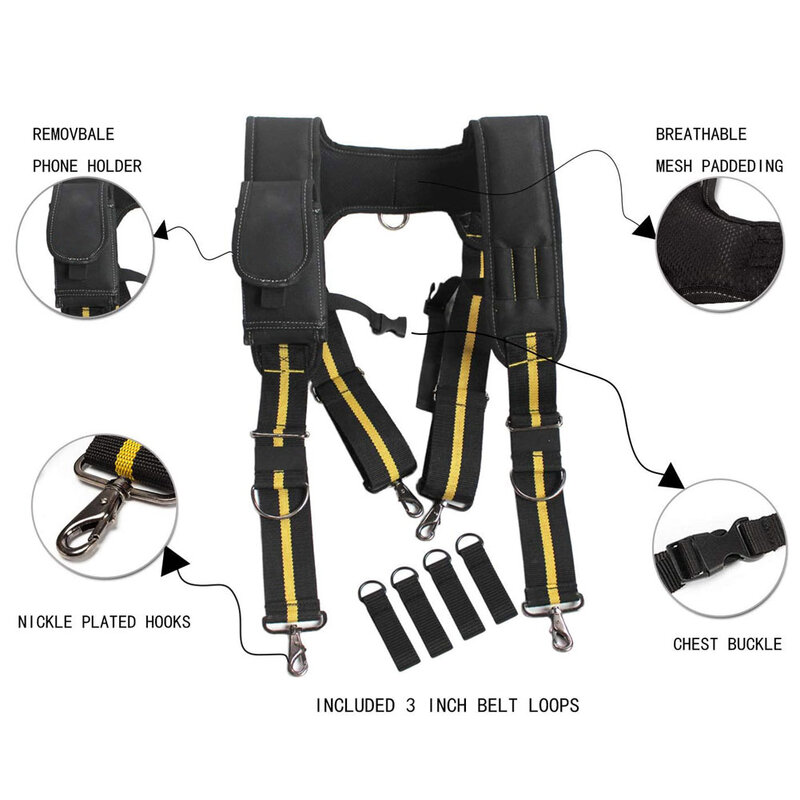 Heavy Work Tool Belt Suspenders, Nail Pocket Set, suporte lombar ajustável, Multi Function, ferramental chaves para carpinteiro, eletricista