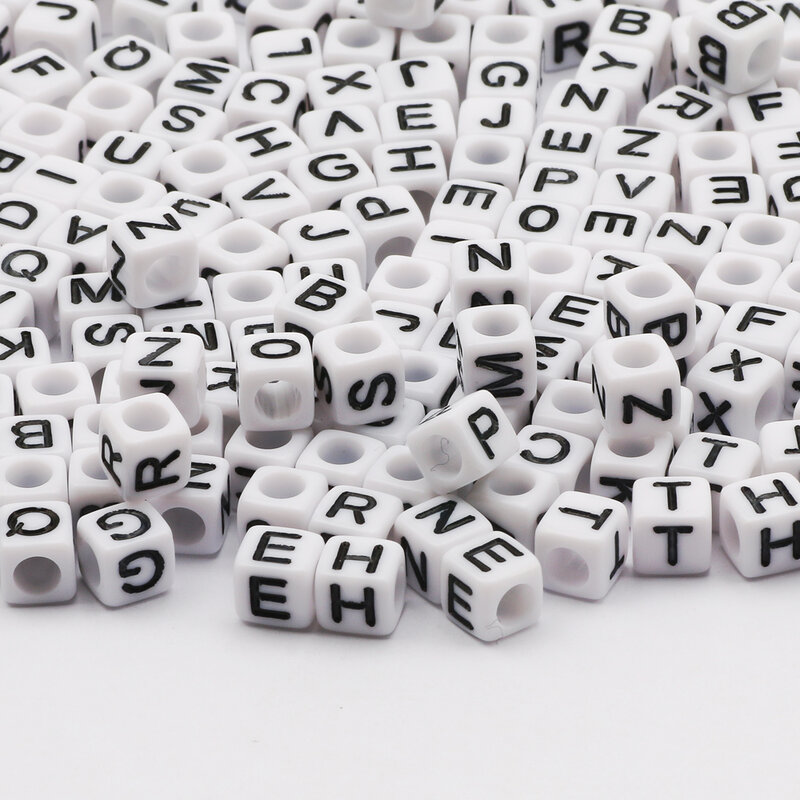 100-500pcs Square White and Black Mixed Letter Acrylic Beads Cube Loose Spacer Alphabet Beads For Jewelry Making Diy Accessories