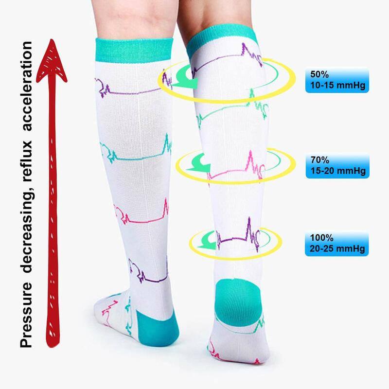 Compressão meia animal joelho alto correndo esportes meias edema viagens varicosas maratona enfermeira compressão meias femininas