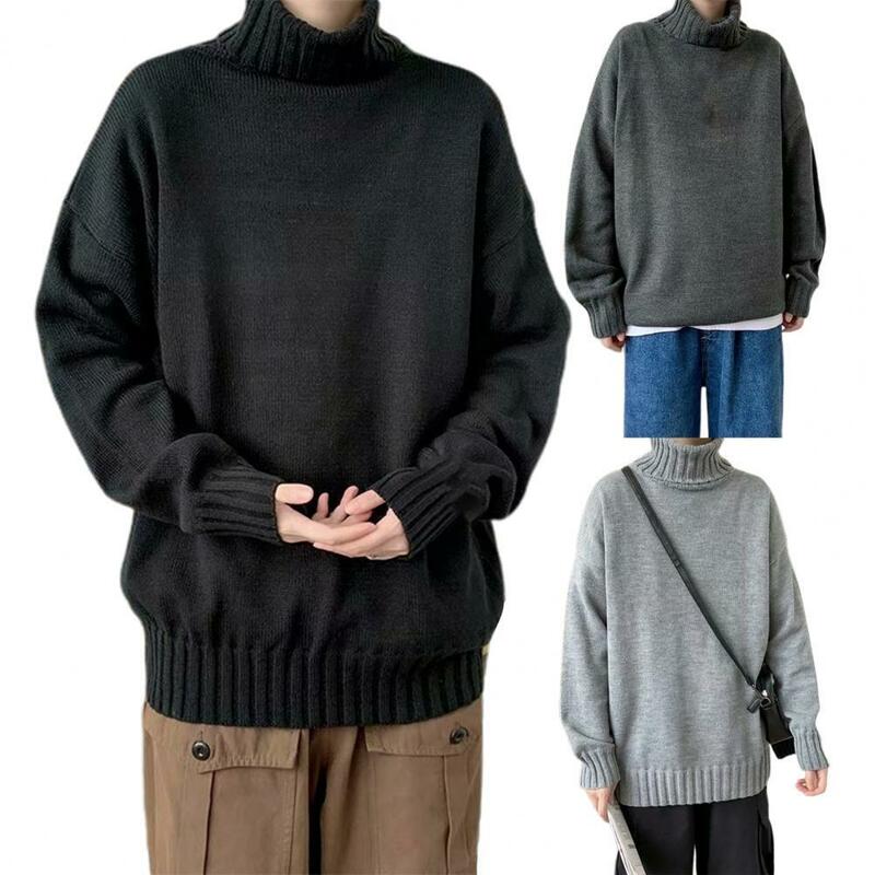 Мужской пуловер с высоким воротником на осень/зиму, вязаный мужской свитер, однотонная водолазка, вязаный Повседневный облегающий теплый зимний уличный Топ