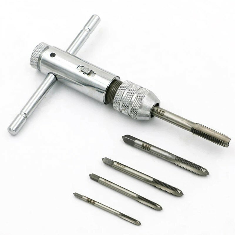 5 pçs torneira métrica conjunto de torneiras broca bits conjuntos de ferramentas mão M3-M8 máquina espiral ponto rosca torneiras e dados conjunto metal madeira