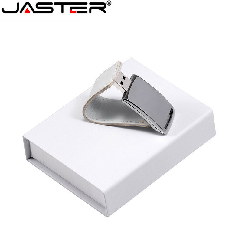 JASTER-Custom Flash Pendrive com caixa branca, USB de couro, presentes, USB 2.0, 64GB, 32GB, 4GB, 8GB, 16GB, mais de 1 pc logotipo gratuito
