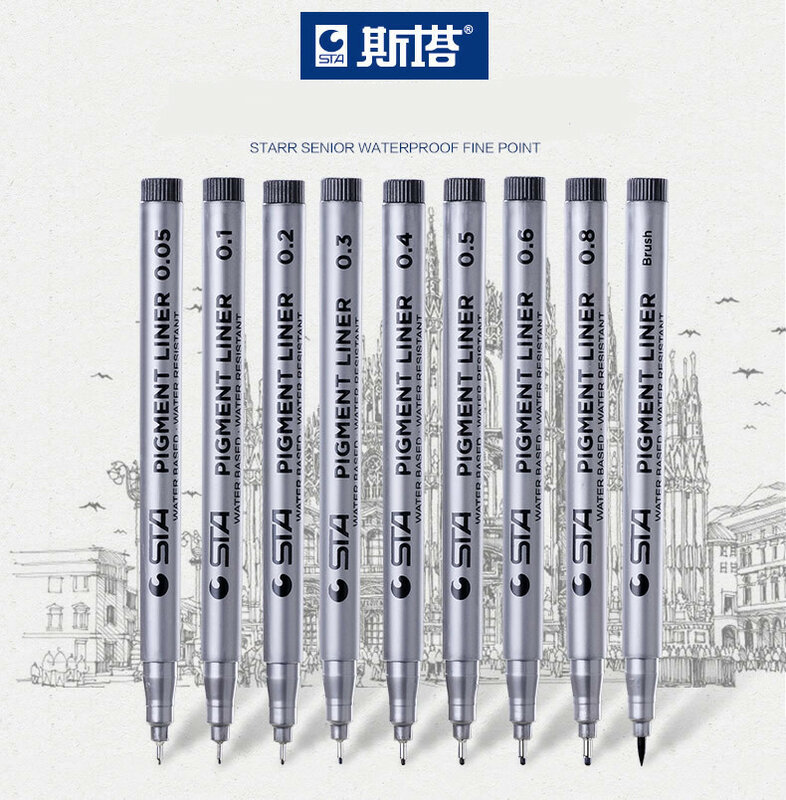 Пигментная ручка STA 8050, 0,05/0,1/0,2/0,3/0,4/0,5/0,6/0,8