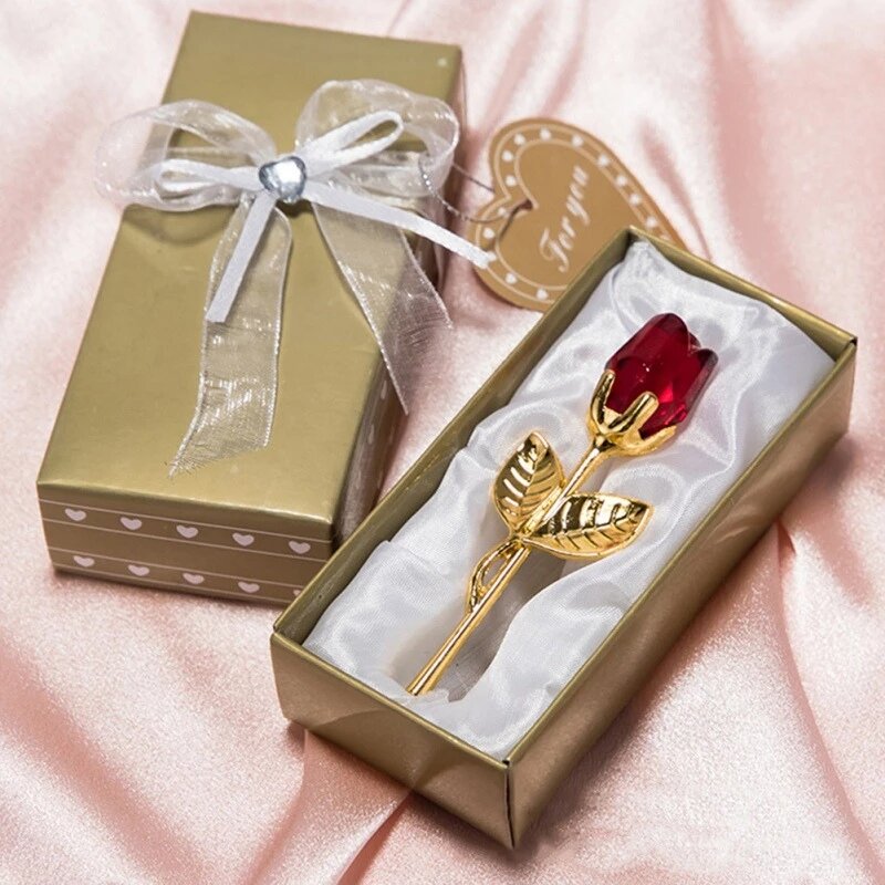 Valentine's Day Gift Crystal Glass Rose Flower Lasting Eternal Love Silver Gold Artificial Flower Gifts Home Wedding Decoration