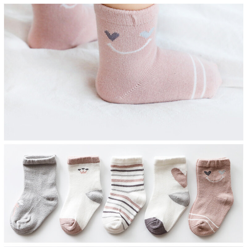 5 par/lote calcetines para bebés e infantes, calcetines de otoño para bebé para niña, calcetines de algodón para niño de dibujos animados para niño recién nacido, calcetines para niño