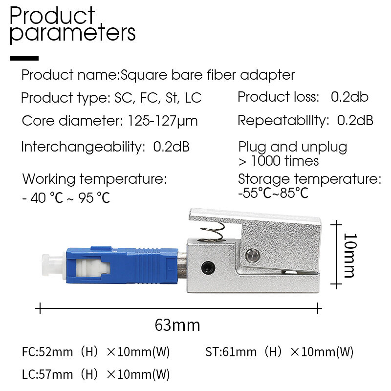 Conector de fibra óptica SMA905 FC SC ST APC UPC, adaptador cuadrado desnudo, brida temporal con éxito, acoplador de prueba OTDR