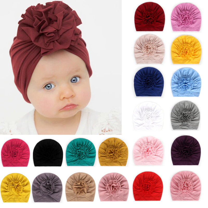 Lovely Flower Baby Hat, Toddler Head Wraps, Turbante Infantil Kids Bonnet, Recém-nascidos Meninas Headband, Algodão Beanie Cap, Acessórios do bebê