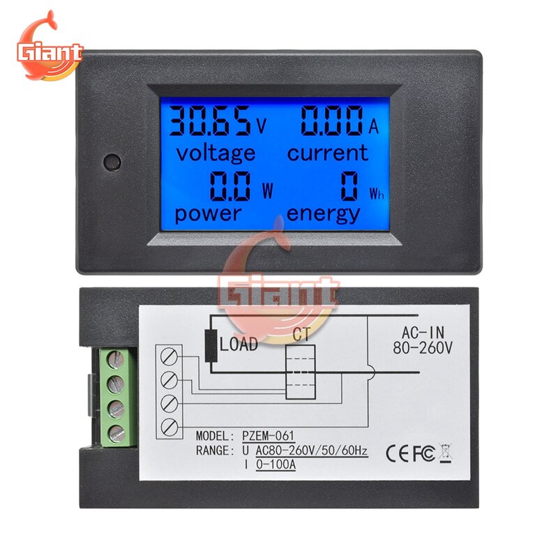 Voltímetro Digital LCD, amperímetro, medidor de potencia de corriente de voltaje de energía kWh, 80-260V CA, CC 6,5-100V, 20a, 50A, 100A