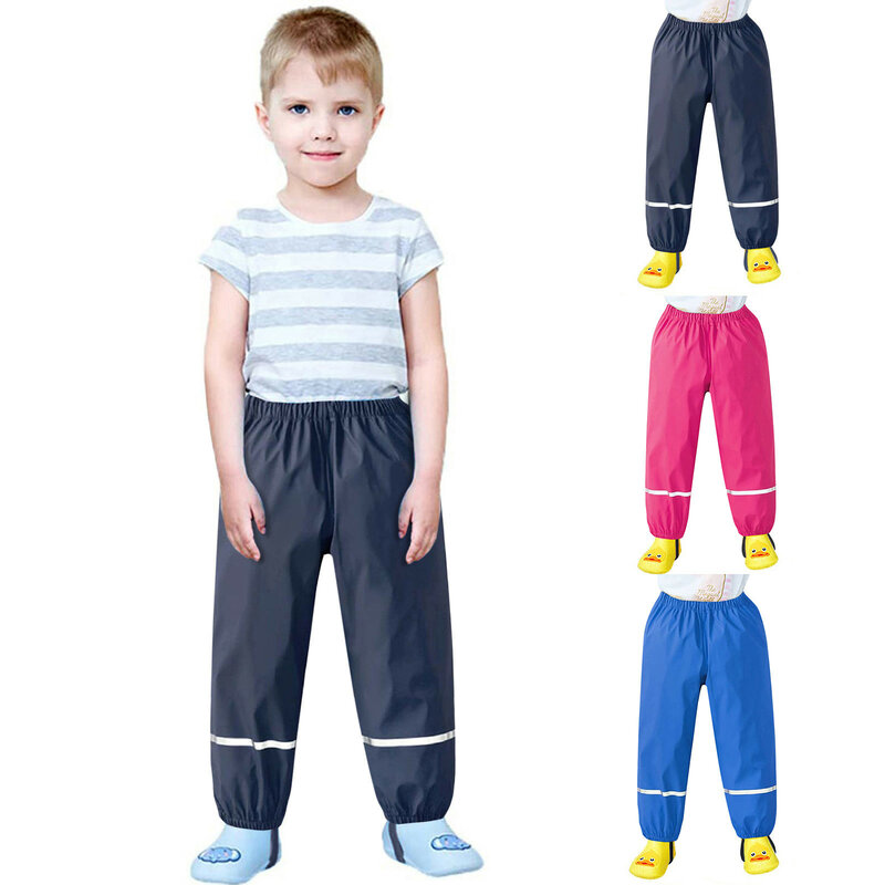 Crianças impermeável calças de chuva desenhos animados, impermeável impermeável calças de lama respirável, meninas, meninos