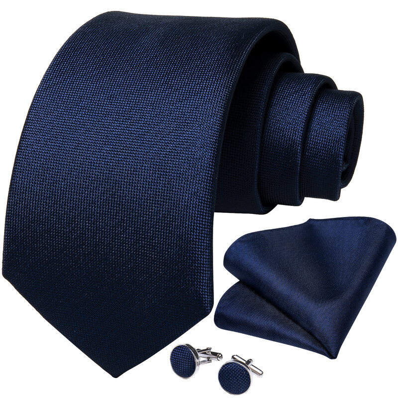 Dibangu Top Marineblauw Solid Tie Voor Mannen 100% Zijde Mannen Stropdas Zakdoek Manchetknopen Das Pak Business Bruiloft party Tie Set MJ-7140