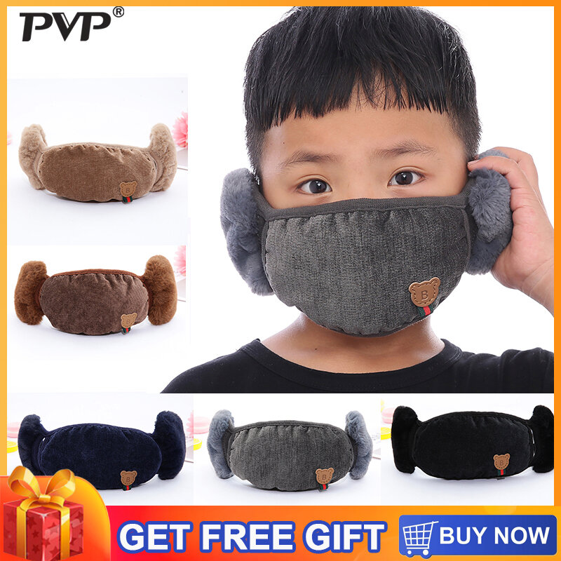 2019PVP moda invierno cálido 2 en 1 máscara de boca orejeras de dibujos animados antipolvo y viento cubierta máscaras para niños