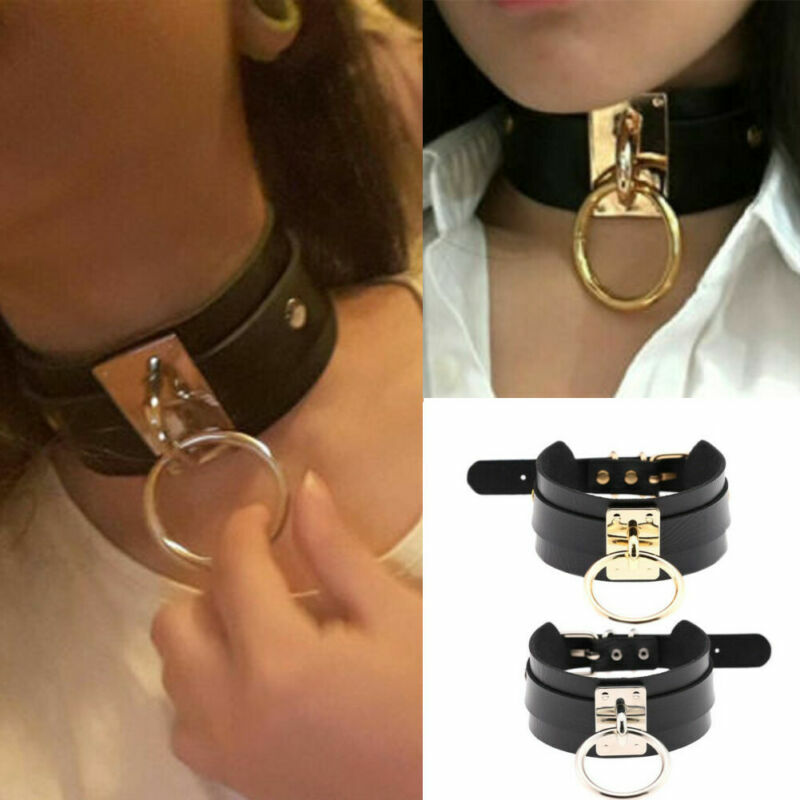 New Fashion Punk Gothic Wide PU Leather O Ring Collar Choker Necklace Women  Necklace