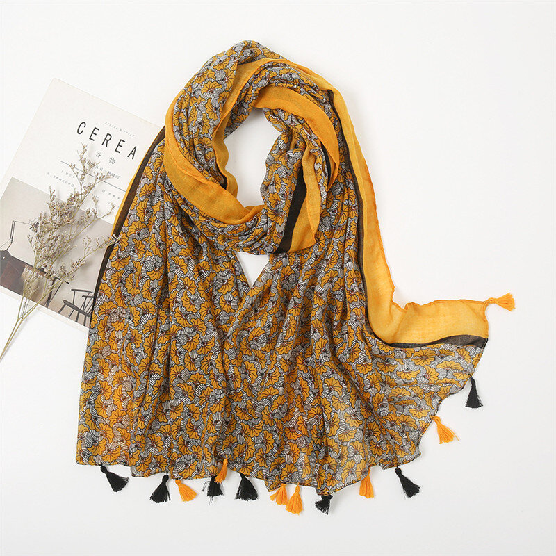 Nieuwe Mode Luxe Merk Bohemian Bloemen Kwastje Viscose Shawl Sjaal Lady Hoge Kwaliteit Wrap Pashmina Stola Moslim Hijab 180*90Cm