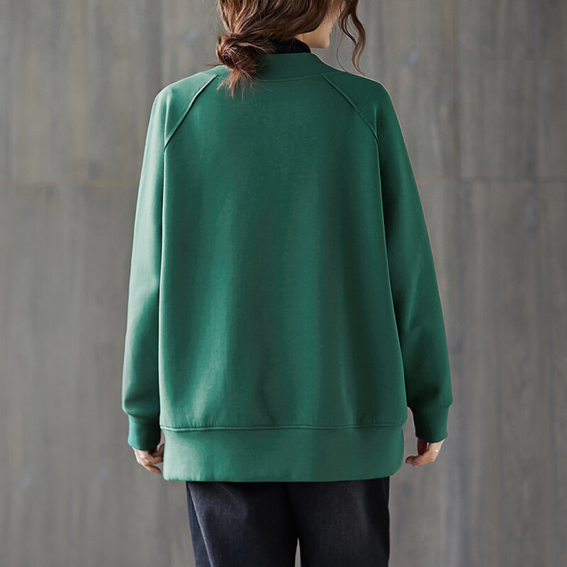 Lässige Damen mantel jacke 2023 neue Frühlings herbst kurze V-Ausschnitt einreihig lose grün schwarz Oberbekleidung Hoodie weibliche Tops