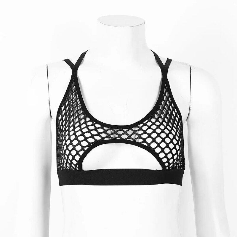 女性のためのセクシーな透明な網タイツ,黒のエロティックなtシャツ,後ろに透かし彫りのあるクロップトップ