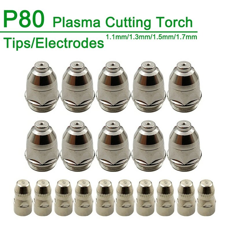 Boquilla de electrodo de Plasma, soplete de corte, 1,1/1,3/1,5/1,7mm, 60A, 80A, 100A, P80, CNC, 20 unidades