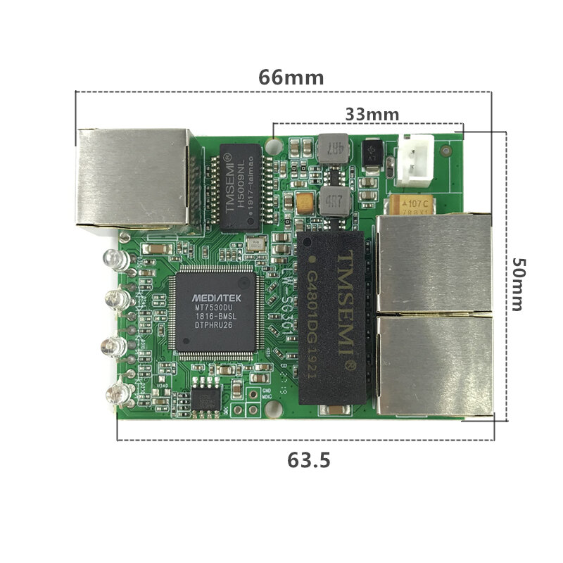 El módulo de interruptor Gigabit de 3 puertos es ampliamente utilizado en la línea LED de 5 puertos 10/100/1000 m puerto de contacto mini Módulo de interruptor placa base PCBA