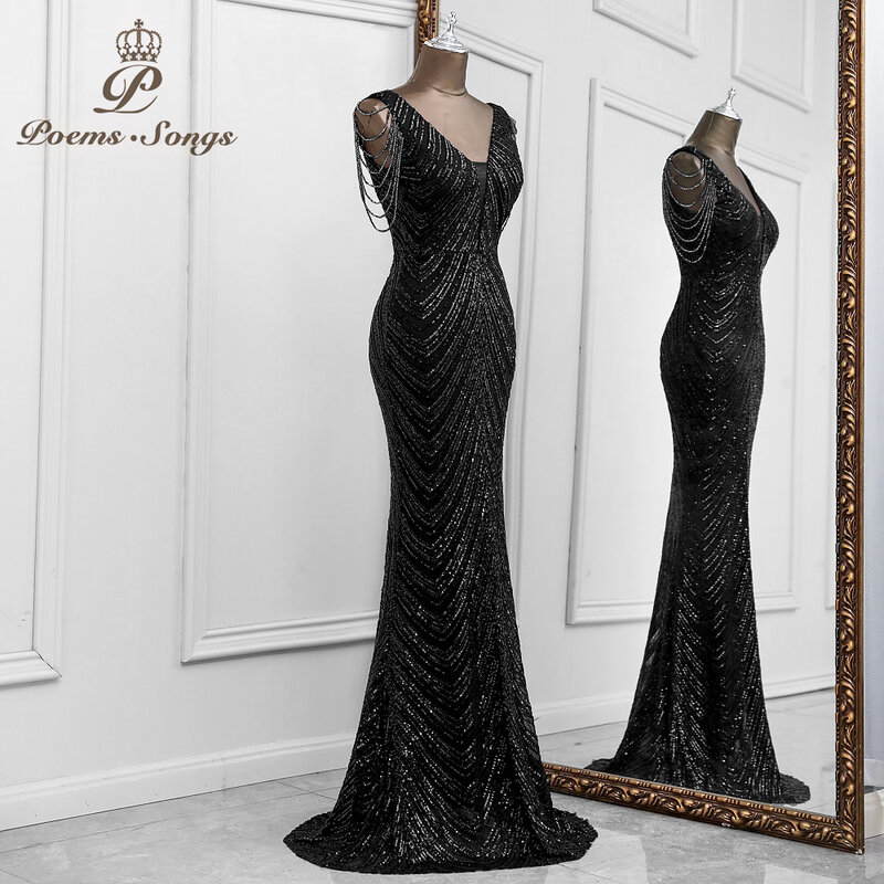 Женское вечернее платье-русалка, черное элегантное платье для выпускного вечера
