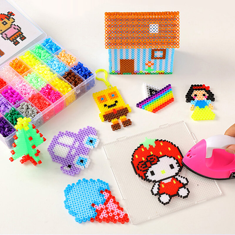 Set Kotak 24/72 Warna Mainan Manik-manik Hama 2.6/5Mm Perler Edukasi Anak 3D Mainan Diy Puzzle Manik Sekring Lembaran Pegboard Kertas Setrika