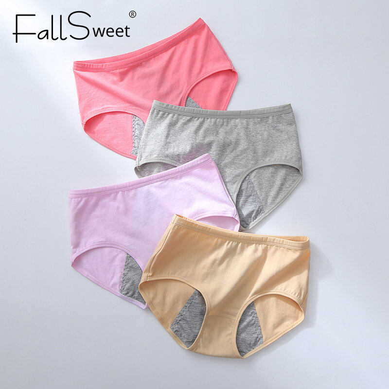 FallSweet ¡lote de 5 unidades! Bragas menstruales de cintura media para mujer, ropa interior Sexy a prueba de fugas, XXXL