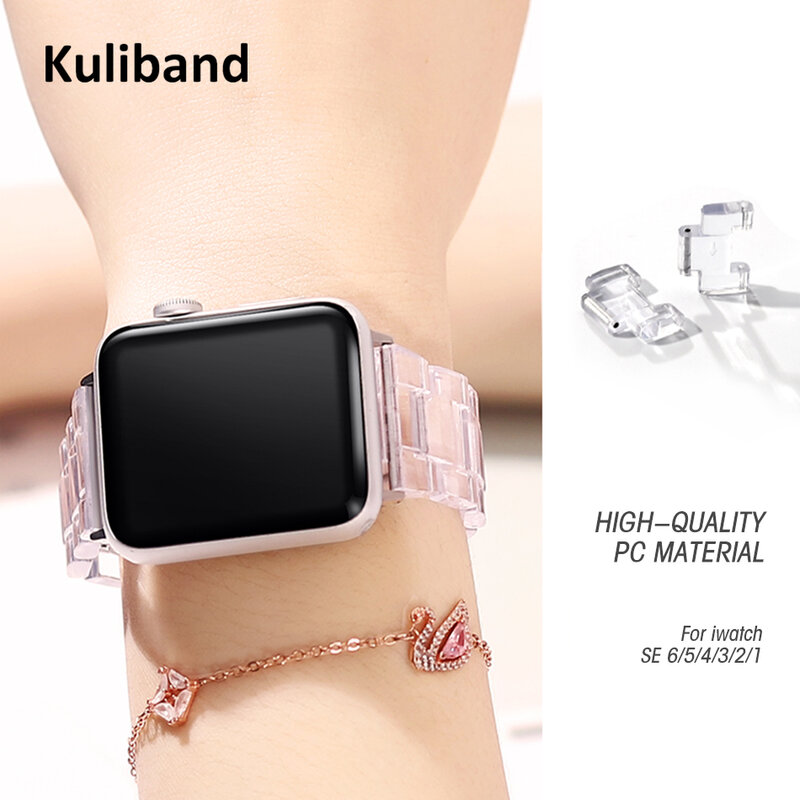 Bracelet de montre en résine, pour iWatch 6 SE 5 4 3 2 1 38mm 40mm, bracelet de montre sport Transparent 44mm 42mm pour Apple Watch 6