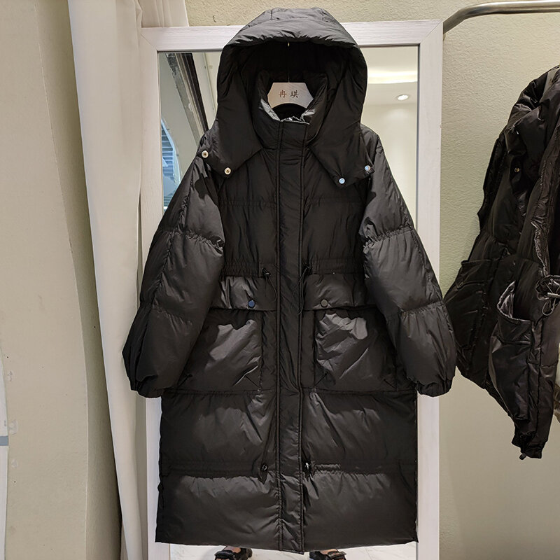 Женский пуховик на белом утином пуху, однотонное пальто большого размера с длинным рукавом и капюшоном, Корейская утепленная верхняя одежда, зима 2022, LD2501
