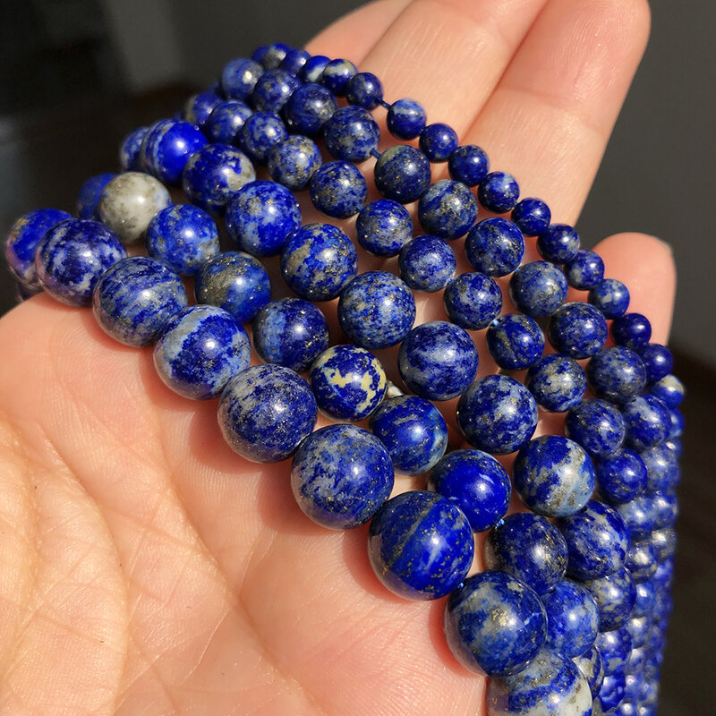 AA Alami Lapis Lazuli Batu Beads untuk Perhiasan Membuat 4 6 8 10Mm Bulat Longgar Manik-manik Gelang Pesona aksesoris 15''Inches