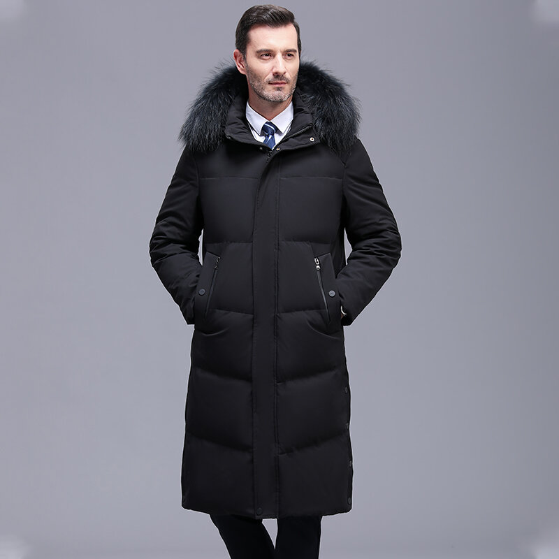 남성용 두꺼운 다운 재킷-30 겨울 따뜻한 다운 코트 재킷, 남성용 패션 롱 화이트 덕 후드 다운 파카, 플러스 사이즈 4XL, 2022 신상