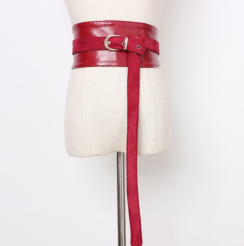 Moda de pasarela de mujer patente de cuero de PU Cummerbunds vestido de mujer corsés cinturones de cintura decoración cinturón ancho R1986