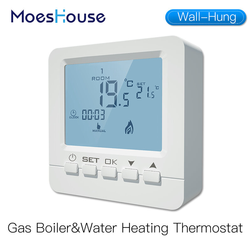Wall-Hung Gas Boiler Thermostaat Water Verwarming Temperatuur Controller Programmeerbare Batterij Aangedreven Met Backlight Lcd 5A