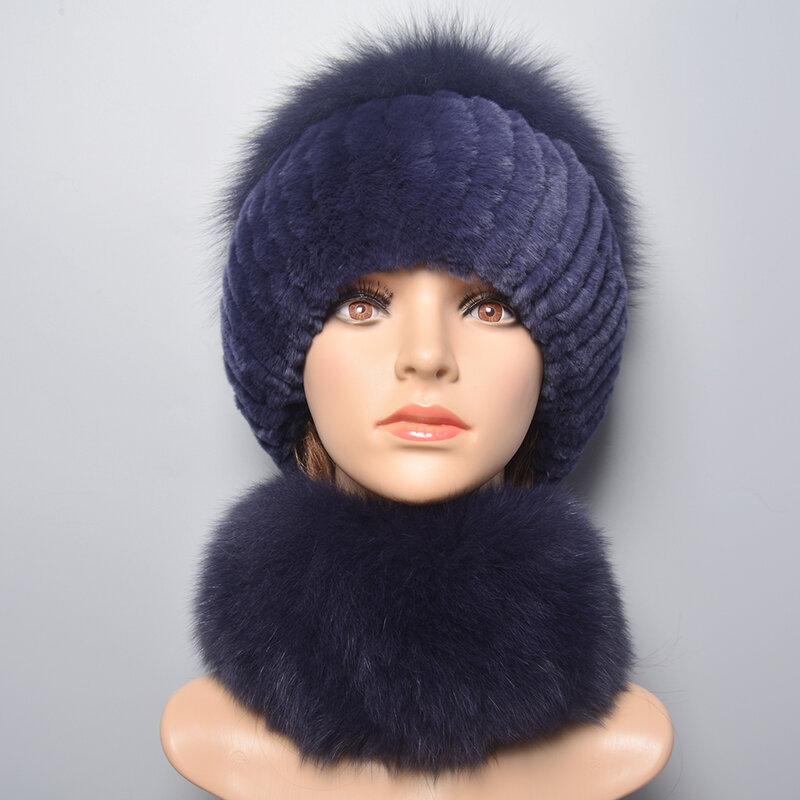 Gorąca sprzedaż zima odkryty marka kobiety prawdziwe futro królika Rex szalik kapelusz ciepłe prawdziwe futro z lisa czapka pierścień szal lis naturalny chusty futrzane kapelusze