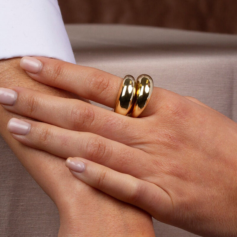 E-Manco แฟชั่นแหวนสแตนเลสสำหรับผู้หญิง Arc แหวนอัญมณีแหวนเรขาคณิตขนาด5 6 7 8