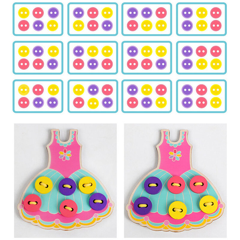 Montessori Kids Cute Wooden Dress Clothes Puzzle Toys DIY Wear Stitching Button Threading Board Game Toy For Girls Boys Gifts