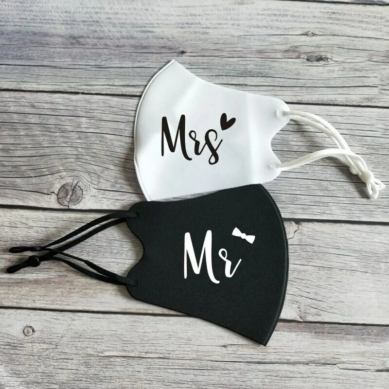 Персонализированная маска для лица Mr Mrs для свадьбы, регулируемая, для взрослых, для невесты, жениха, многоразовая, смываемая маска, 2 шт.