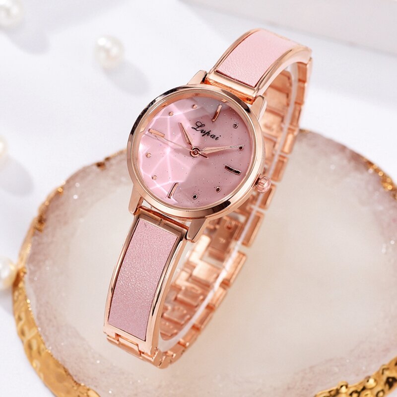 Marka Lvpai luksusowa bransoletka różowe złoto Starry Sky Dial sukienka zegarek dla kobiet prosty Rhinestone biznes zegarek kwarcowy zegar