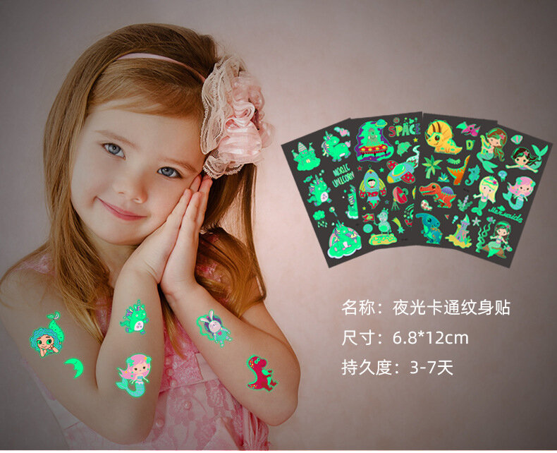 Autocollants de tatouage lumineux pour enfants, 5 feuilles/ensemble, tatouages temporaires imperméables pour visage, bras, jambes, jouets, cadeau
