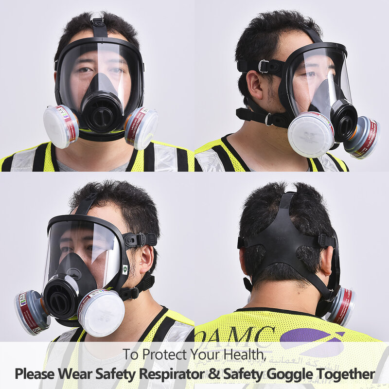 SAFEYEAR Safety maska czarna 1 cylindry 2 filtr szczelność łatwa w noszeniu odporna na zachlapanie wodoodporna pyłoszczelna przeciwmgielna